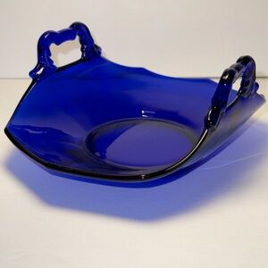 Vintage Cobalt Blue Glass Bowl with Handles